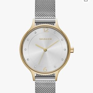 Skagen Anita Lille Two-Tone Steel Mesh Watch Silver and Gold